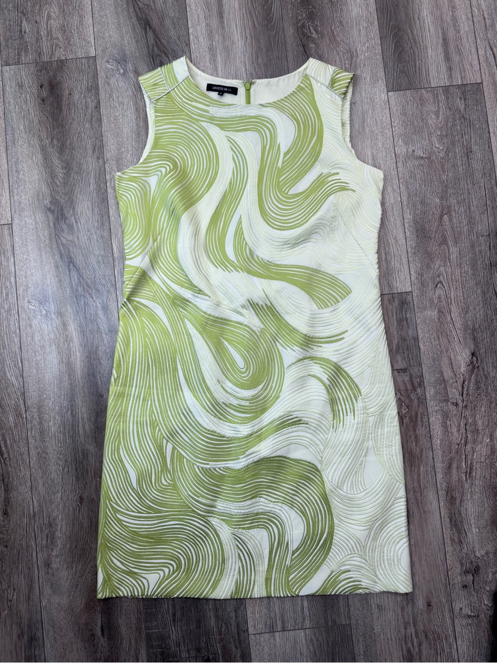 Lafayette 148 New York Green & Cream Swirl Linen-Silk Shift Dress - Size 8